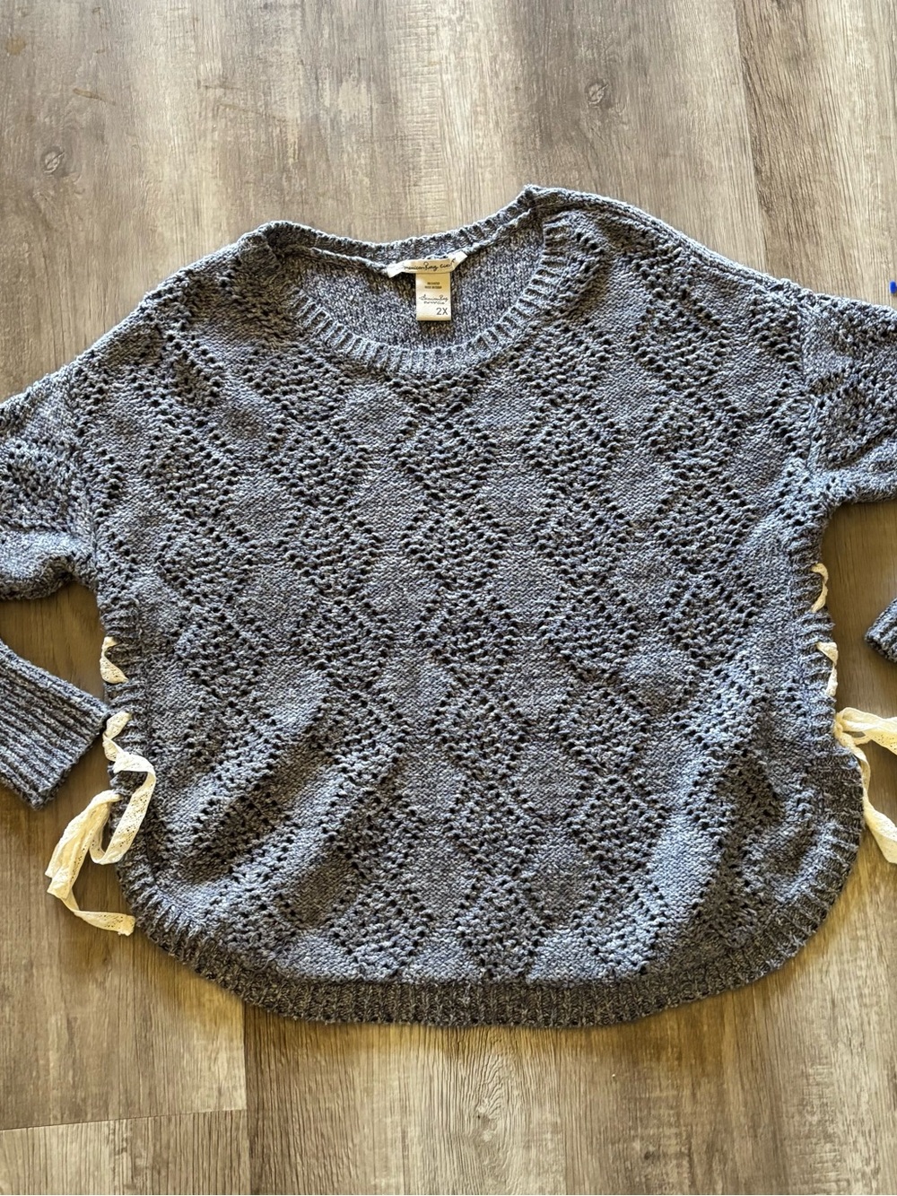 American Rag Cie womens gray knit crewneck lace-up side pullover sweater 2X